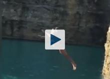 Woman about to bellyflop